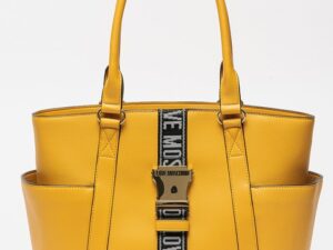 Love Moschino, Geanta de piele ecologica cu bareta de umar si loo, Galben